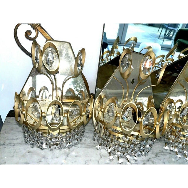 1960s 1960s Gold Tone/ Crystal Wall Sconces Attrib. Palwa" - a Pair For Sale - Image 5 of 12