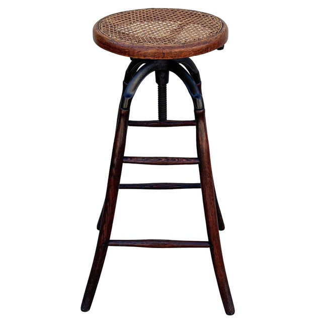 1900 - 1909 Early 20th Century Late Victorian Oak and Iron Drafting/Workshop Adjustable Stool by Thonet For Sale - Image 5 of 6