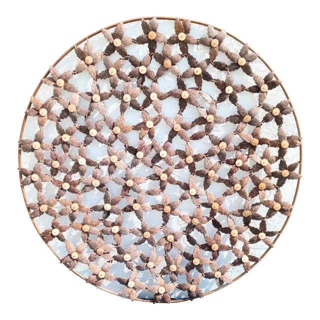 Large Coconut Shell Circular Star Design Wall Art by Palecek For Sale