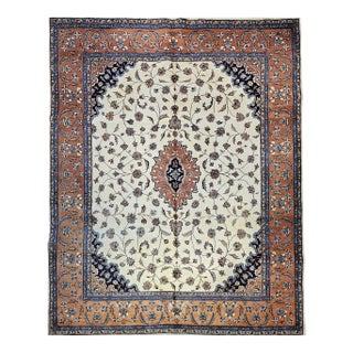 Vintage Tabriz Room Size Rug, Hand-Knotted Wool, Floral Design, 1970s For Sale