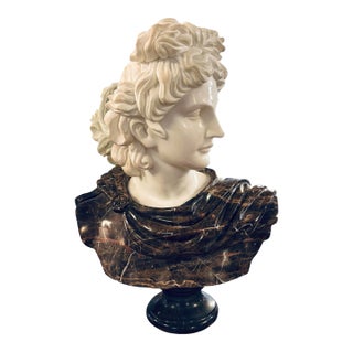 Late 20th Century Monumental Apollo Belvedere Marble Bust on Veined Carrara Marble Pedestal For Sale