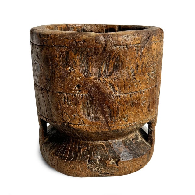 Authentic old vintage wood pestle pot from India. Beautiful patina from years of age and use. These old pots were used...