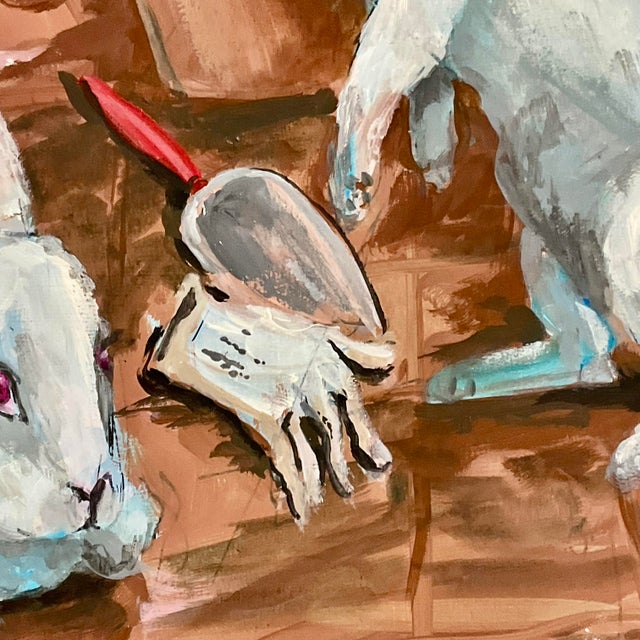 1970s Vintage Impressionist Original Painting Bunnies and Spring Tulips, Artist Signed - Easter. For Sale - Image 10 of 10