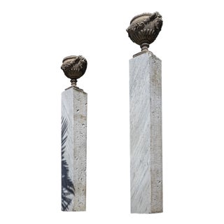 Square Carrara Marble Pedestals, Set of 2 For Sale