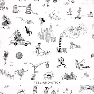 SAMPLE - Schumacher x The New Yorker Joana Avillez's Street Scenes Wallpaper In Black & White For Sale