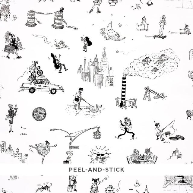 SAMPLE - Schumacher x The New Yorker Joana Avillez's Street Scenes Wallpaper In Black & White For Sale