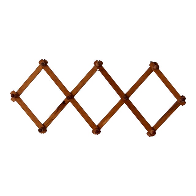 Vintage Wooden Accordion Peg Rack For Sale