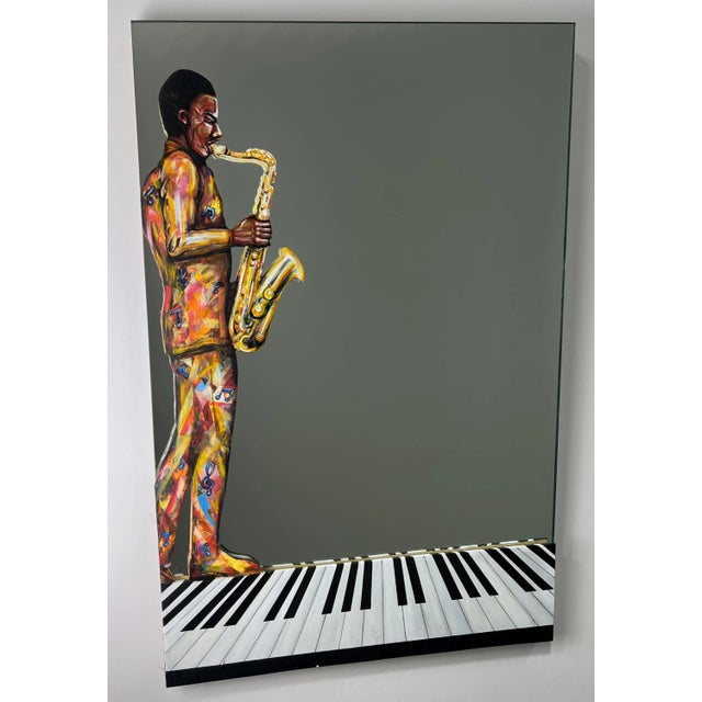 One-of-a-Kind Hand-Painted Jazz Player Mirror – Joan Gross Designs of David Marshall Mirrors This stunning, one-of-a-kind...