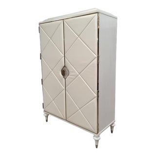 Caracole Furniture Pearly White Opal & Gold Armoire With Usb & Outlets Built In. For Sale
