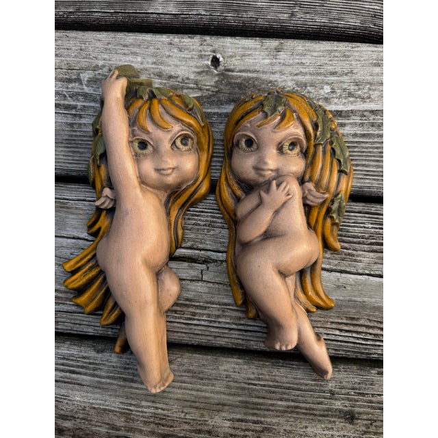 Rare Vintage 1964 Richter chalkware wall Plaques Cherubs Big Eyes Hard to find 1964 Richter chalkware wall plaque fairy...