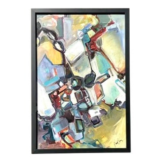 Vintage Original Abstract Oil Painting on Board For Sale