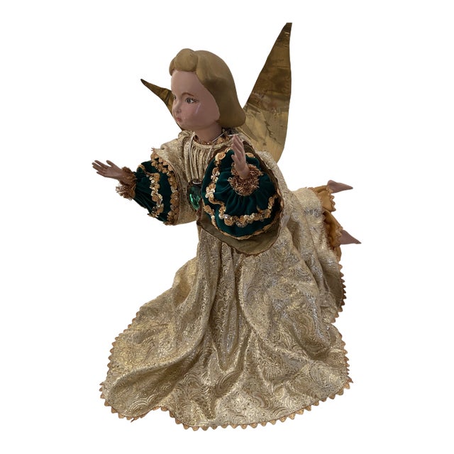 Christmas Angel Italy Cartapesta Paper Mache Angel Gold Figural For Sale