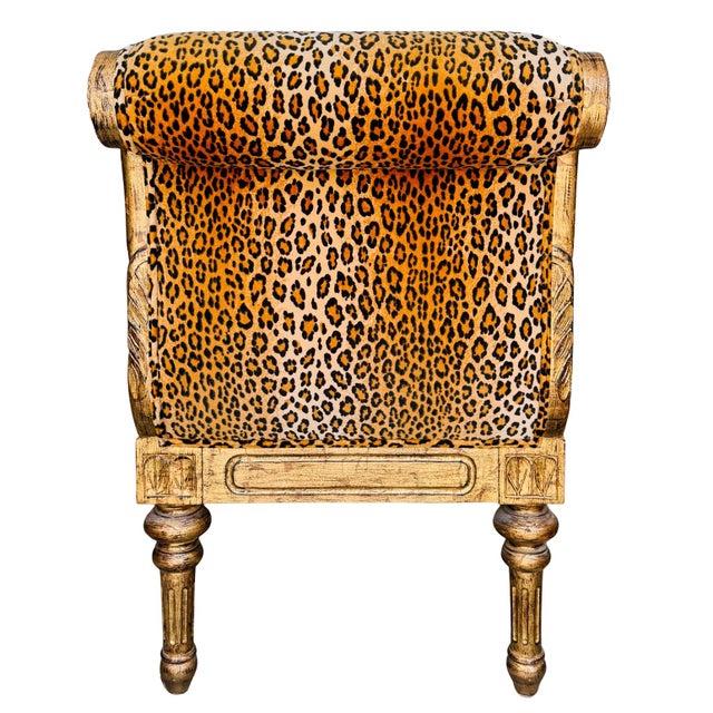 Neoclassical Giltwood Bench With Rolled Arms and Leopard Print by Italmond For Sale - Image 4 of 11