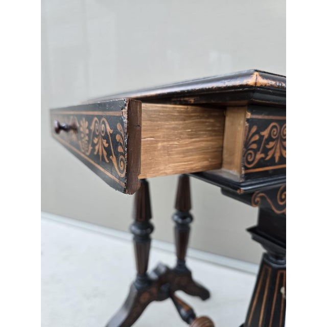 Antique Neo-Renaissance Italian Ebonized Marquetry Worktable with Leopard Motif, 1880s For Sale - Image 4 of 17