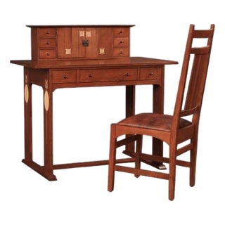 Stickley Harvey Ellis Mission Oak Desk & Deck With Inlay For Sale