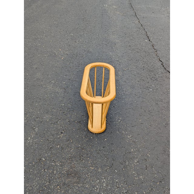 Mid 20th Century Vintage Oak Spindle Magazine Rack | Mid-Century Modern Newspaper Vinyl Record Stand | Arthur Umanoff Style Wood Storage For Sale - Image 5 of 7