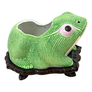 Antique Chinese Export Frog Jardiniere on Stand For Sale