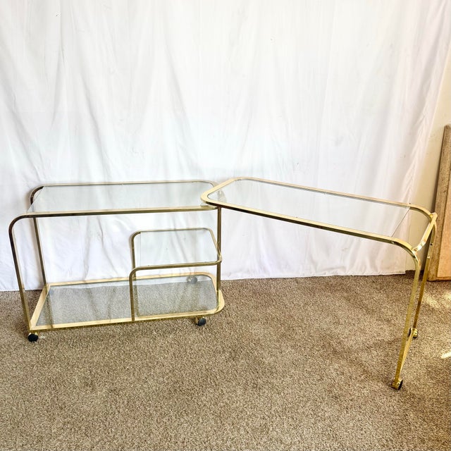 Hollywood Regency Hollywood Regency Expandable Brass and Glass Bar Cart by Milo Baughman for Dia For Sale - Image 3 of 12