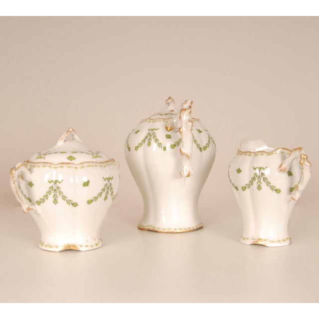 Limoges Porcelain Tea Set Art Nouveau Late 19th Century French A. Lanternier Floral Decor 15 Pieces For Sale - Image 6 of 11
