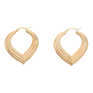 Vintage Pointed Hoop Oval Ridged 14k Yellow Gold Earrings - 2 Pieces
