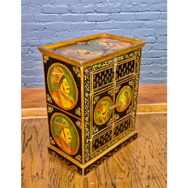 Early 19th Century Indian Mughal Hand-Painted Polychrome Cabinet With Royal Portraits For Sale - Image 11 of 12