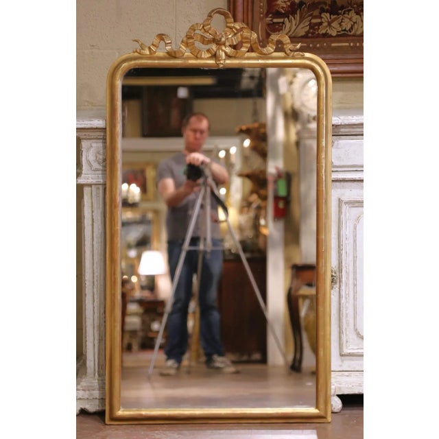 Mid 19th Century 19th Century French Louis XVI Carved Giltwood Mirror With Ribbon Bow Crest For Sale - Image 5 of 7