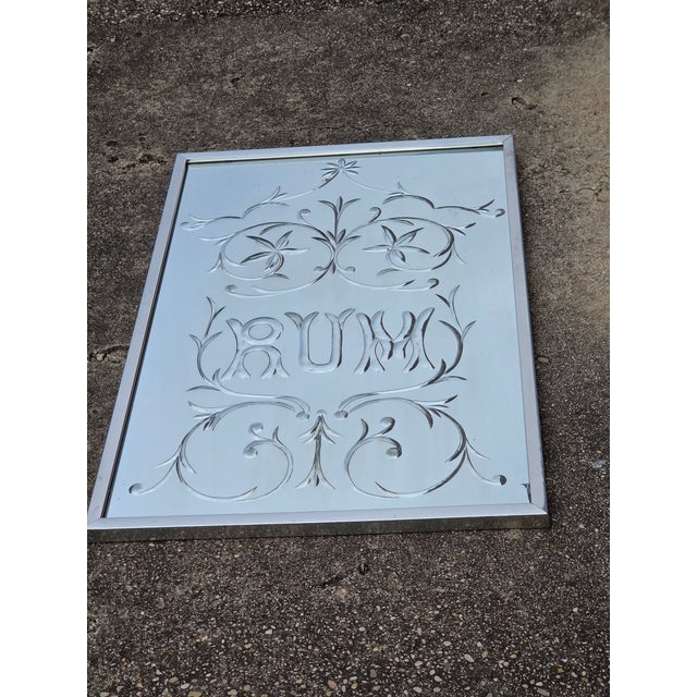 Antique Reverse Cut Bar Back "Rum" Mirror in Modern Frame For Sale In San Antonio - Image 6 of 11