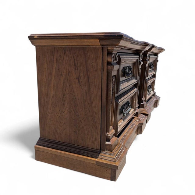 Pair of Vintage Carved Wood Two-Drawer Nightstands For Sale - Image 17 of 18