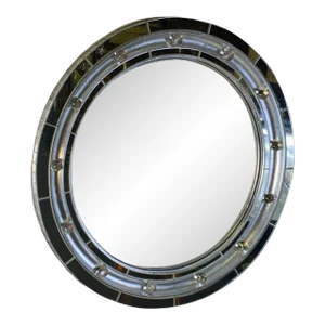 Exceptional Art Deco Round Silverleaf Convex Mirror With Mirrored and Glass Ball Frame