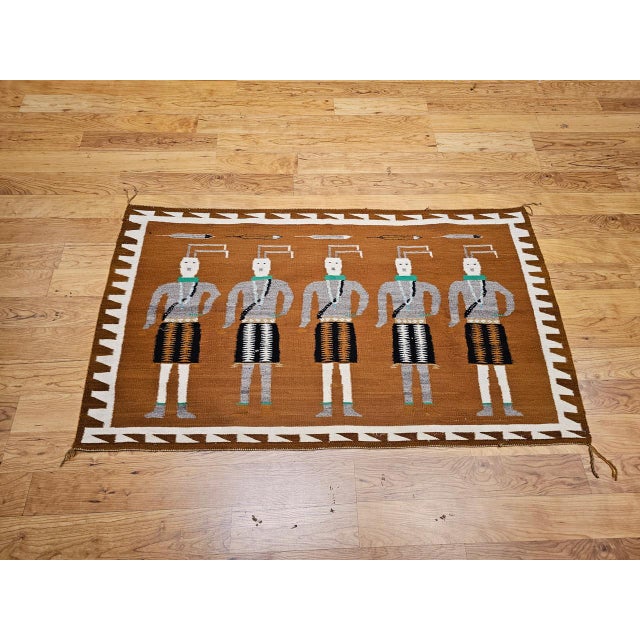 American Vintage Native American Yei Rug, Handwoven Wool, Navajo Deity Pictorial Pattern, 3x5 For Sale - Image 3 of 13