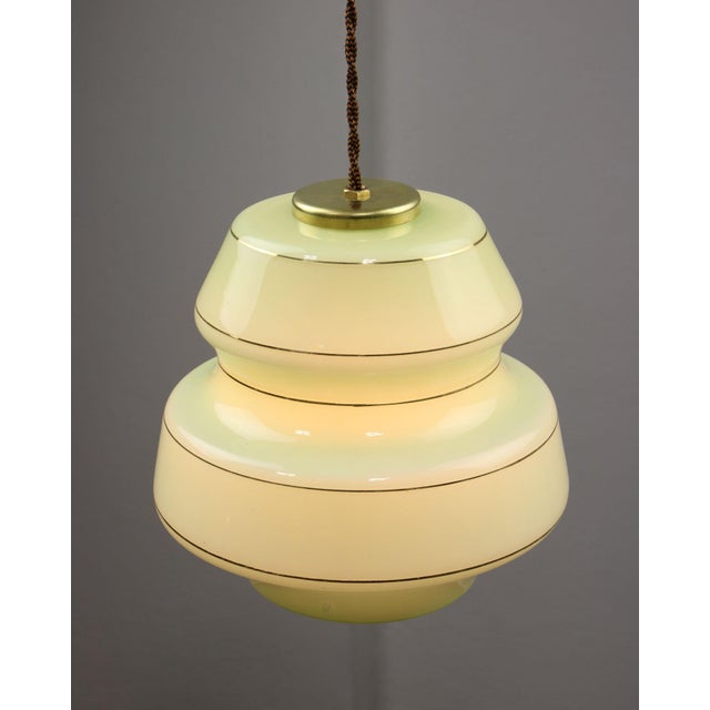Mid-Century Pendant Lamp in Green Glass and Brass For Sale - Image 5 of 15