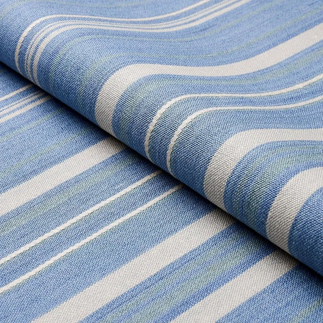 Contemporary SAMPLE - Schumacher Cajamarca Stripe Fabric In Chambray For Sale - Image 3 of 3