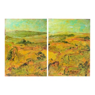 1980s “Ga” Abstract Acrylic Landscape Diptych by Harry Hilson For Sale