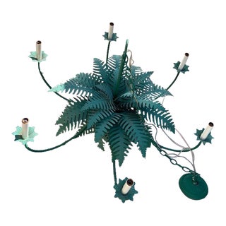 Late 20th Century Palm Beach Regency Metal Fern Leaf Chandelier For Sale
