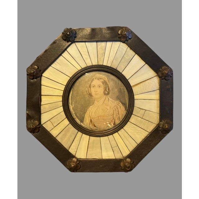 Late 19th Century Antique Victorian Hand Painted Miniature Portrait Painting of a Maiden For Sale - Image 5 of 10