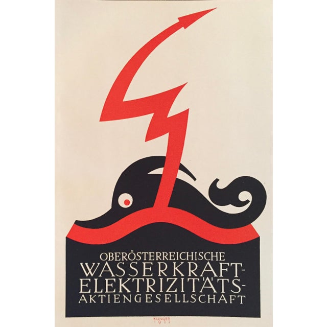 1927 Julius Klinger Original Poster, Wasserkraft Elektrizitats (Poseidon) For Sale - Image 4 of 4