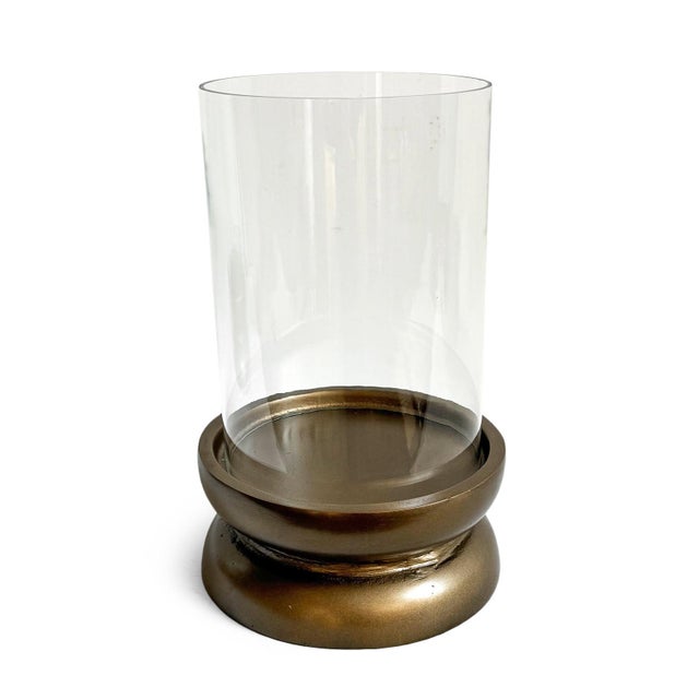 Contemporary Glass & Brass Finish Candle Holder Small For Sale - Image 3 of 7