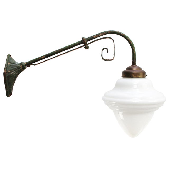 French Green Cast Iron and Opaline Glass Wall Light For Sale - Image 9 of 9