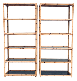 Boho Style Design Bamboo Shelving Units, Italy, 1960s, Set of 2