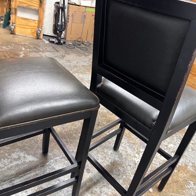 Buying & Design Italian Black Leather Barstools, Set of Three For Sale - Image 11 of 12