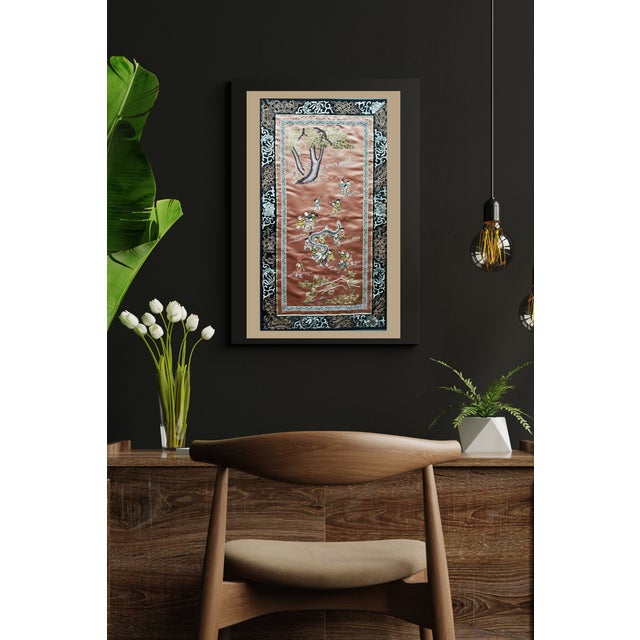 This exquisite mid-century Chinese silk embroidery panel showcases exceptional textile artistry and auspicious traditional...