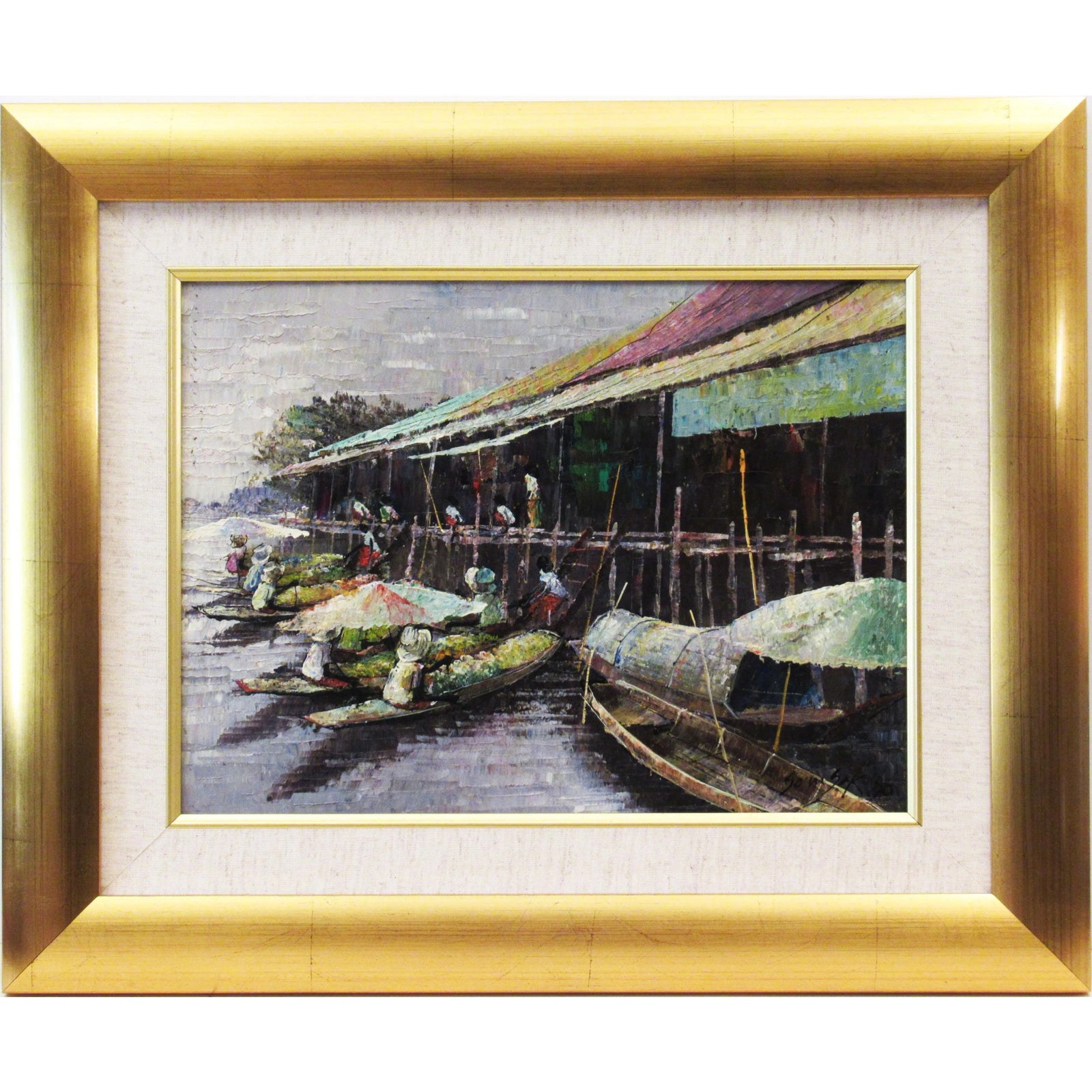 絵画 floating Somsak Chowtadapong, Floating Market, Thailand, 1980 | Chairish