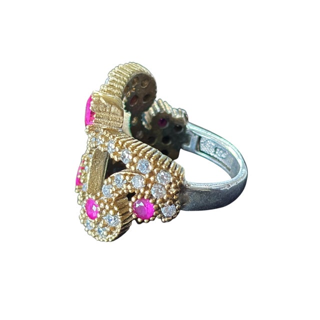Silver Vintage Sterling Silver Ring W/Natural Ruby and Diamond Size 4 For Sale - Image 8 of 12