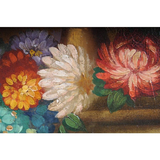 Still Life with Bouquet of Flowers, 20th Century, Oil on Panel For Sale - Image 14 of 18