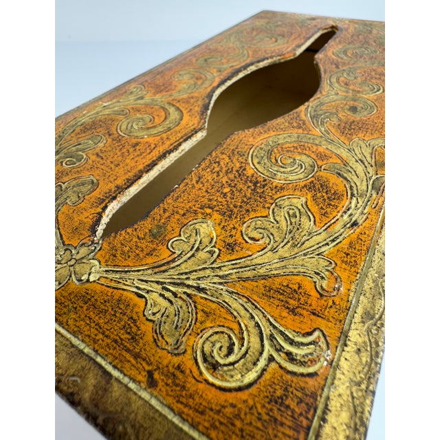 1970s Vintage Hand Painted Florentine Italian Gilt Wood Tissue Box Cover For Sale - Image 5 of 9