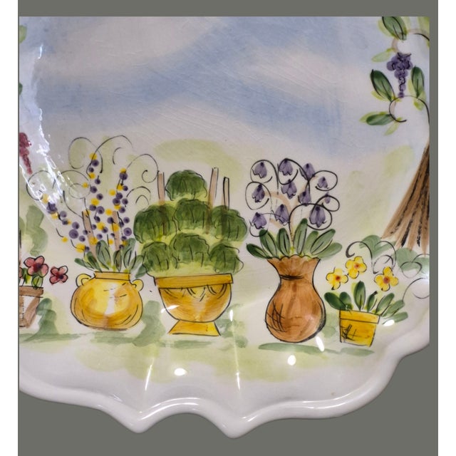 Ceramic Vintage "Ma Maison" Hand Painted Collection Garden Scene Scalloped Edge Platter For Sale - Image 7 of 11