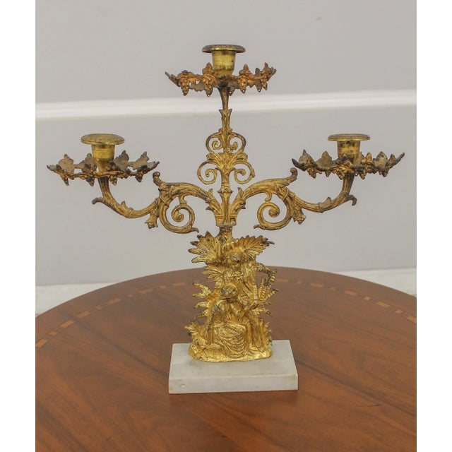 Vintage Brass & Marble Candelabra For Sale - Image 11 of 11