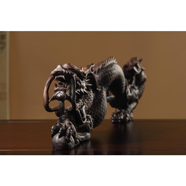 Coffee Vietnamese Nha Trang White Kyara Agarwood — “Dragon Across the World” Water-Sinking Grade Sculpture For Sale - Image 8 of 9