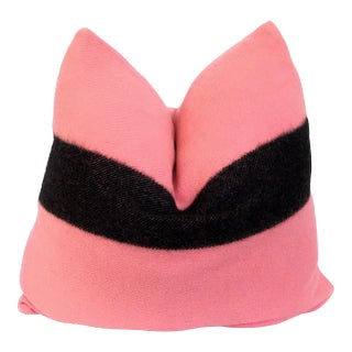 Contemporary Vibrant Blush & Black Stripe Soft Wool Pillow, 22" For Sale