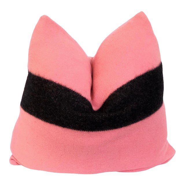 Contemporary Vibrant Blush & Black Stripe Soft Wool Pillow, 22" For Sale